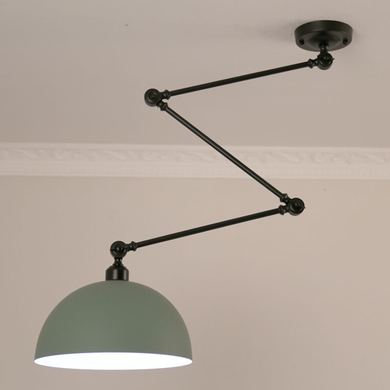 Macaron 1-Bulb Suspension Lamp Metal Swing Arm Pendant Light with Dome Shade