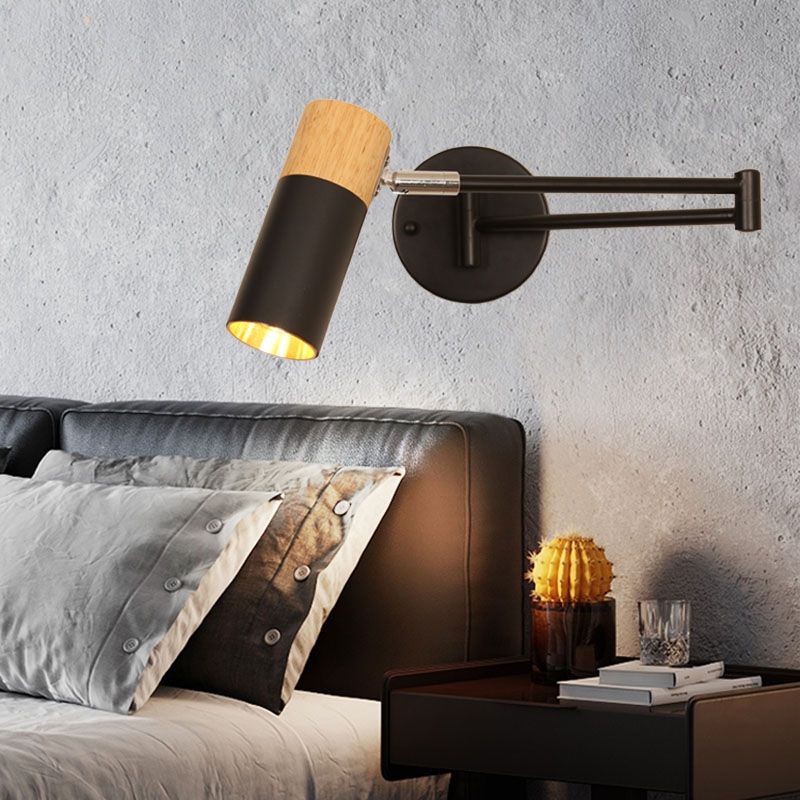Wooden Cylindrical Wall Light in Modern Creative Style Lacquered Iron Extendable Wall Lamp