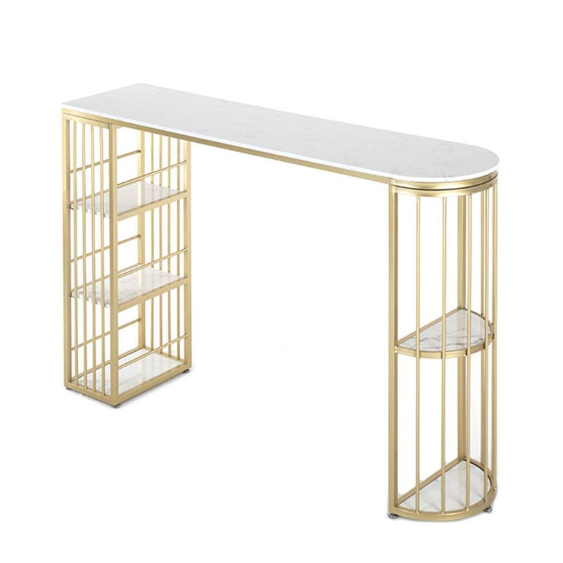 Marble Indoor Glam Bar Dining Table Gold Iron Double Pedestal Bistro Table with Shelve