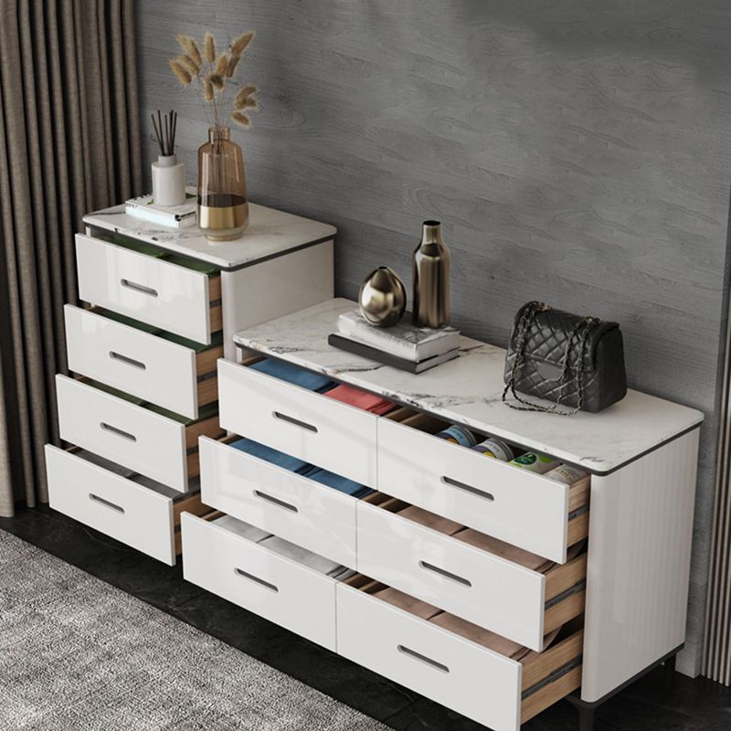 Contemporary Stone Chest Bedroom Storage Chest in White with Drawers