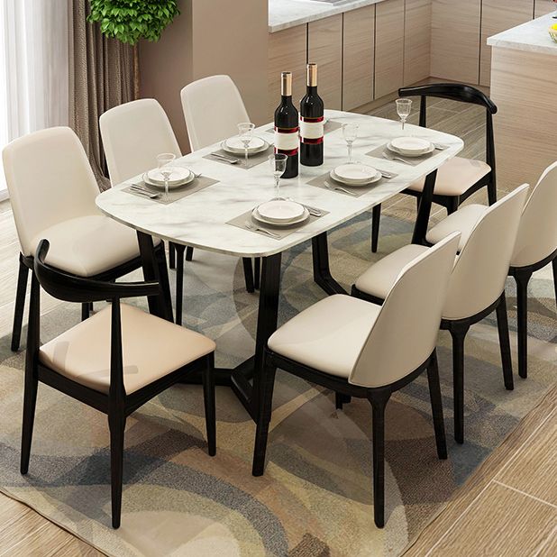 Eigentijdse stenen rechthoekige eettafel met matte afwerking en sledebasistafel