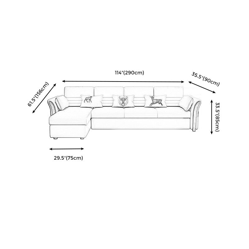 Cotton Blend and Faux Leather Convertible Sectionals Sofas with Storage in Yellow