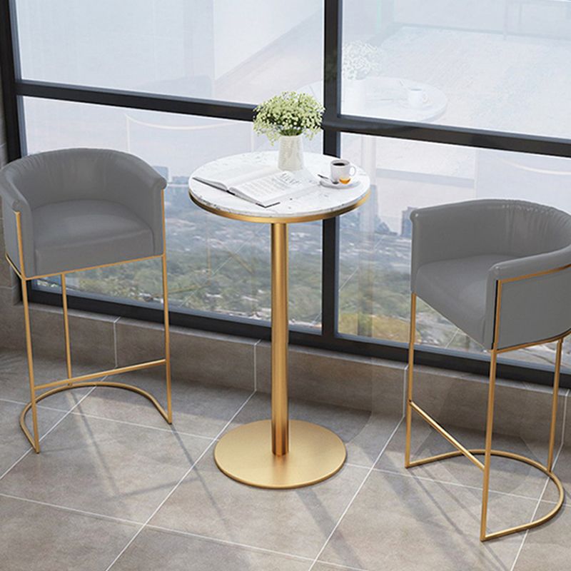 Scandinavian Bar and Counter Stool Low Back Stool with Pedestal Base in Gold