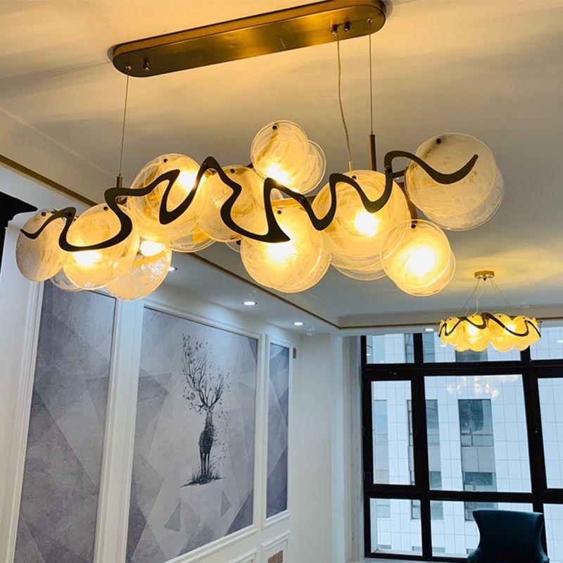 Postmodern Circles Suspended Lighting Fixture Glass Restaurant Island Light in Brass
