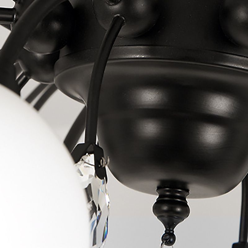 Traditional Round Semi Mount Lighting Glass Ceiling Lighting in Black