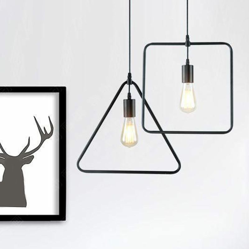 Luce a sospensione geometrica vintage Illuminazione a sospensione singola in metallo in nero per soggiorno