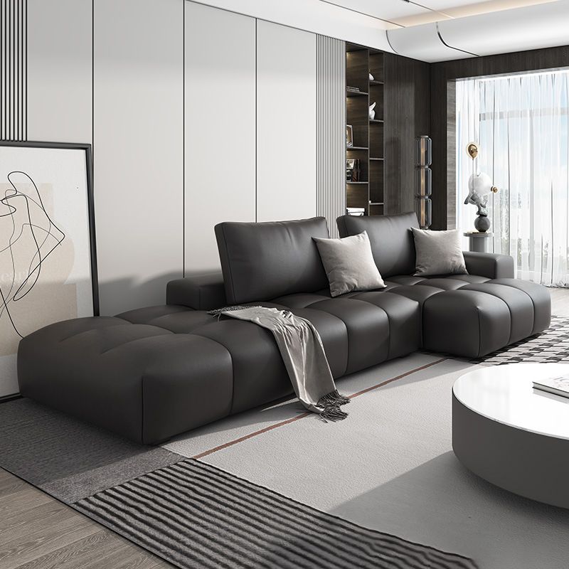 One Side Armrest Cushioning Back Sofa Bed Black Imitation Leather Sofa