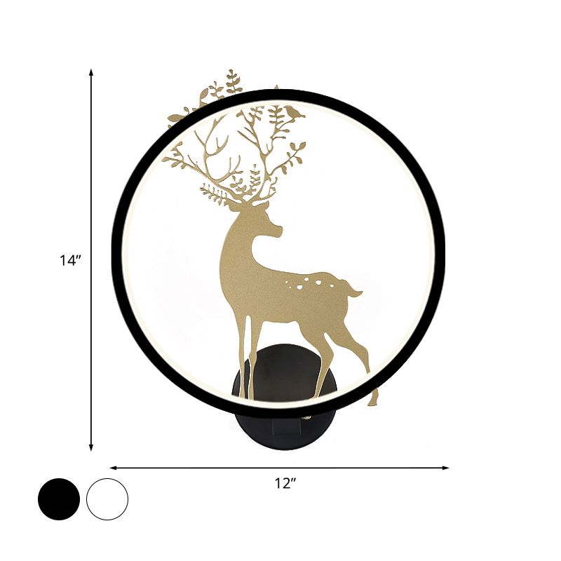 Gold Deer Decorative Wall Lamp Nordic LED Aluminum Mural Light Fixture with Black/White Glowing Hook