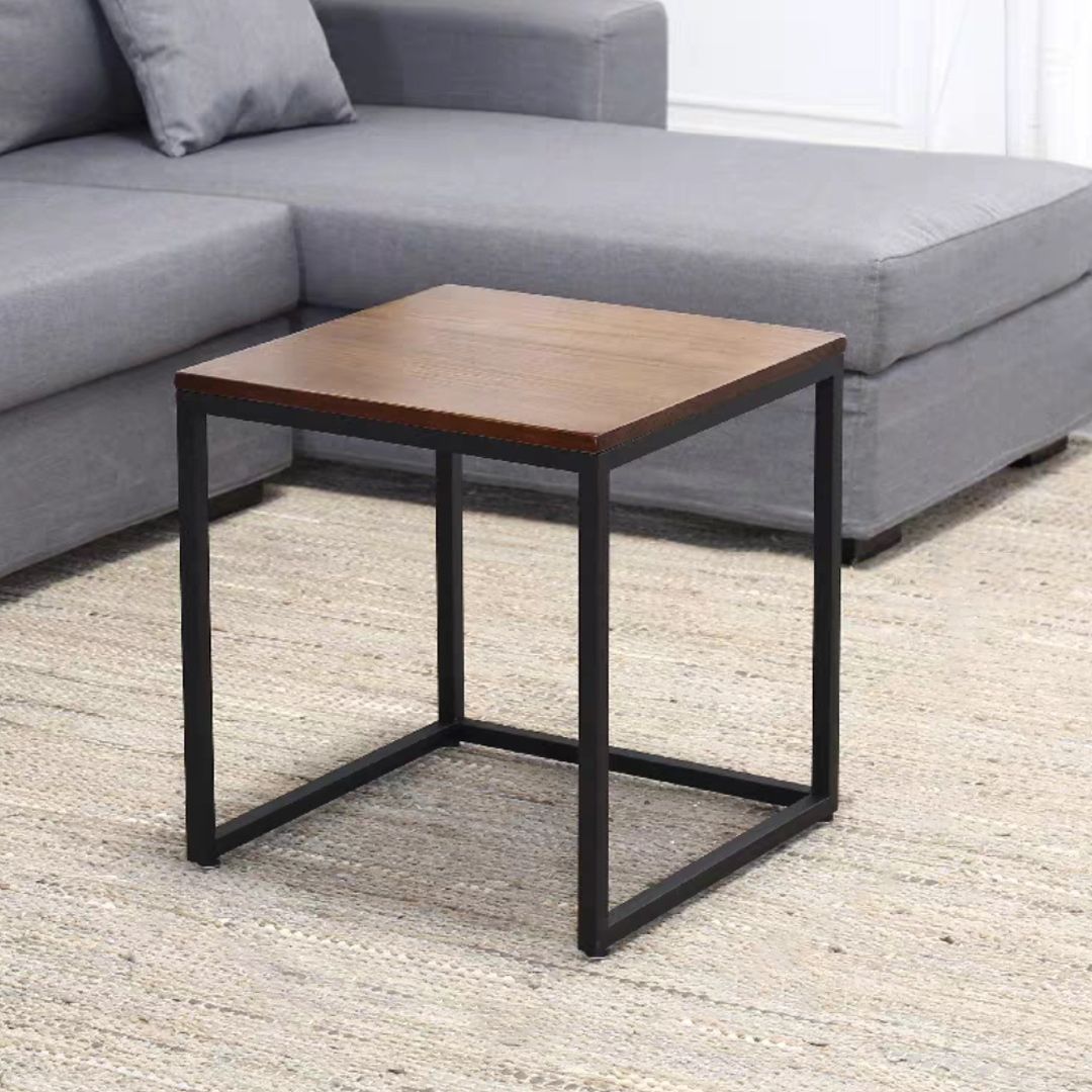 Scandinavian Nesting Coffee Table Set with Solid Wood Top and Iron Base