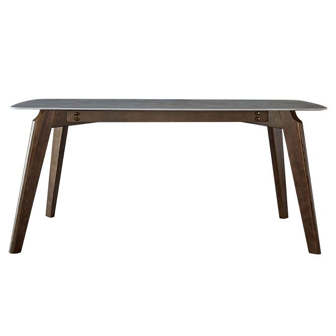 Mid-Century Modern Rectangle Table Grey Sintered Stone Table with 4 Ash Solid Wood Legs
