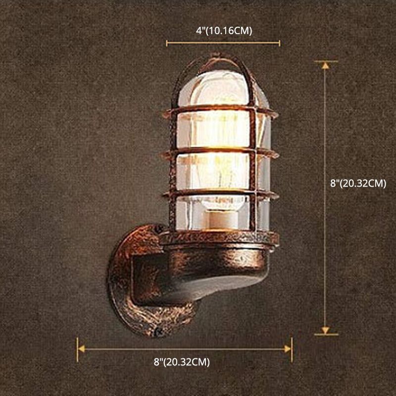 Linterna enjaulada estilo de pared de estilo industrial vidrio transparente 1 luces de montaje en pared al aire libre