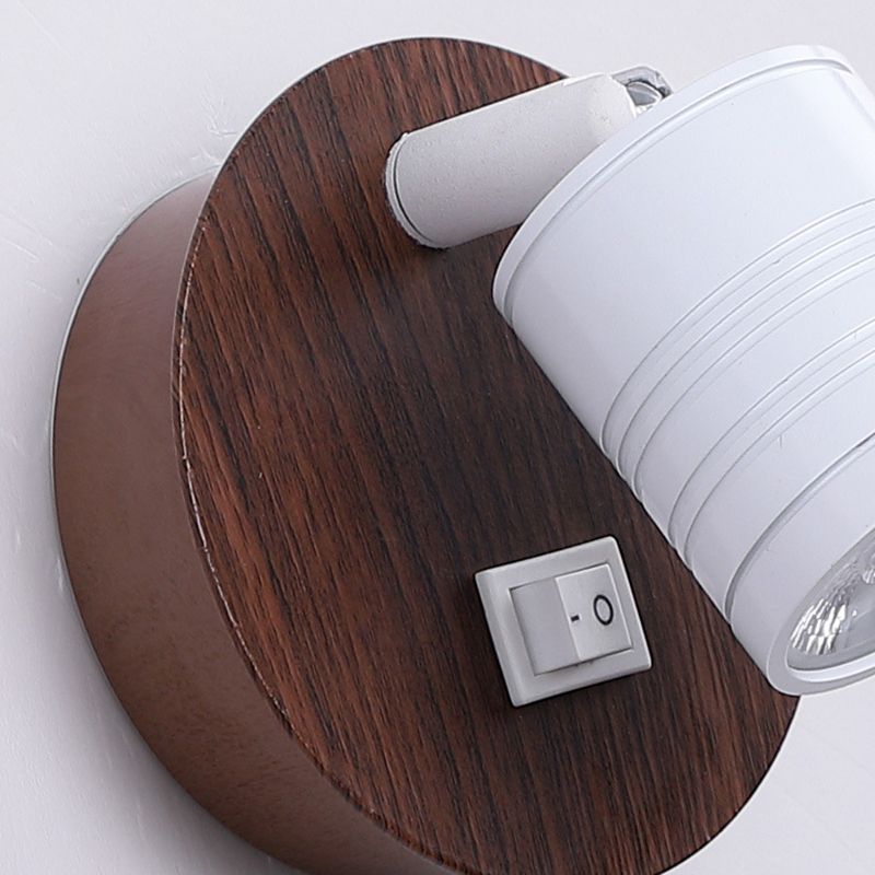 Single Contemporary Black/White Wall Mounted Sconce Shaded Wooden Wall Light
