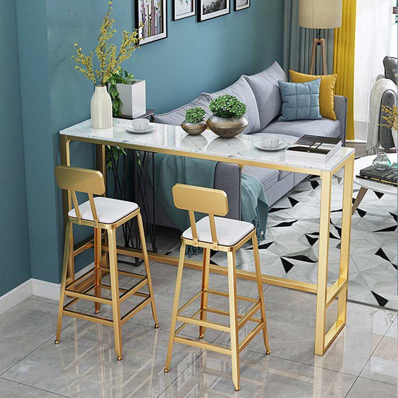 Glam Style Bar Table Artificial Marble Pub Table with Pedal for Dining Room