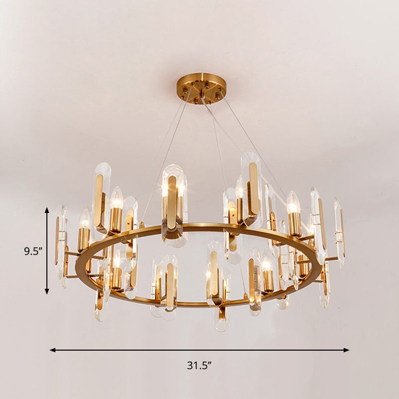 Classic Circle Ceiling Pendant Light 12 Bulbs Crystal Chandelier Lighting Fixture in Gold