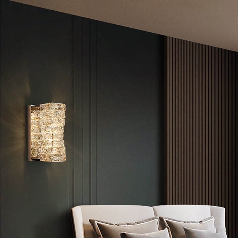 Postmodern Style Wall Light Geometric Crystal Wall Sconce in Silver for Bedroom
