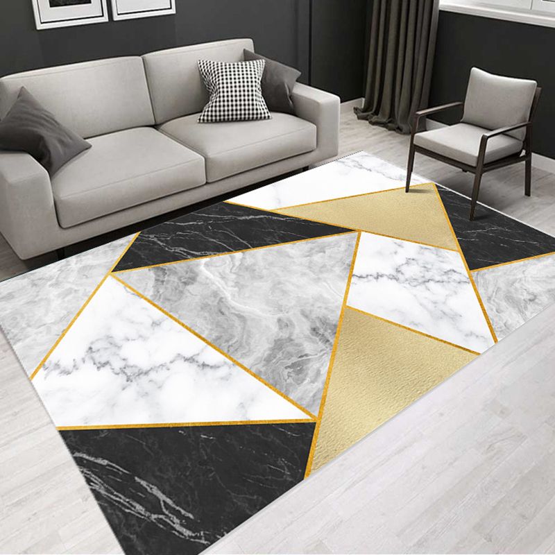 Tapis gris moderne polyester tapis lavable simple pour le salon