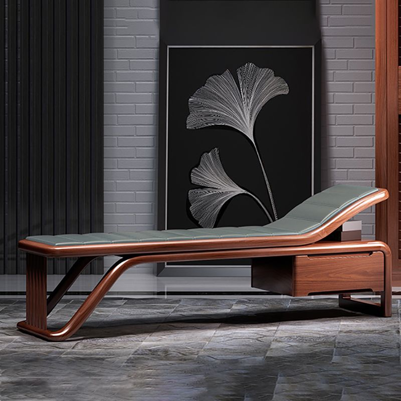Traditional  Brown Solid Wood Accent Chair Faux Leather Chaise
