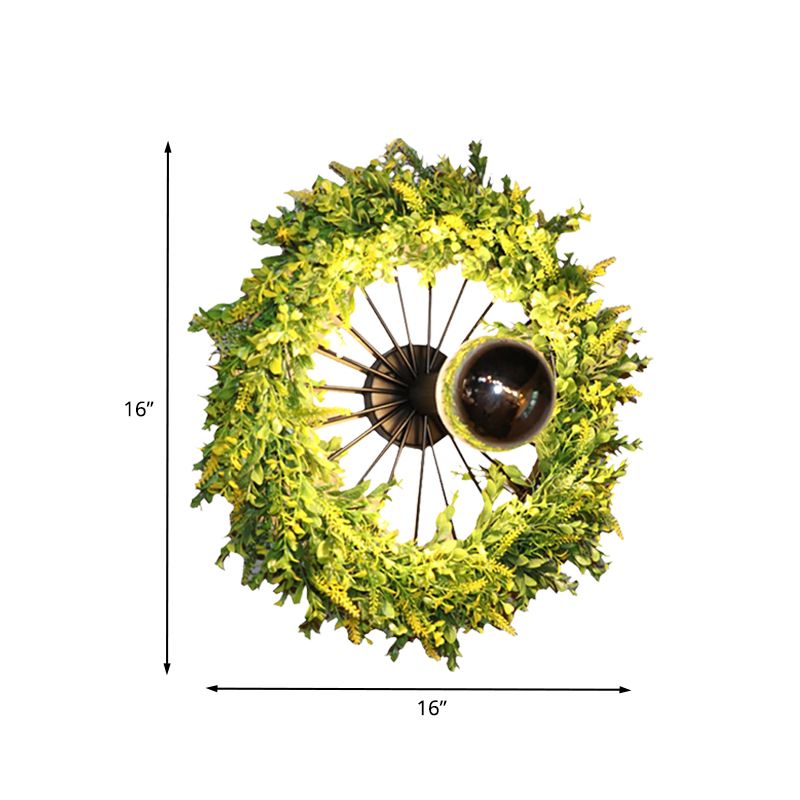Green Wheel Wall Light Fixture Factory Iron 1 Bulb Restaurant Plant Wall Sconce Lighting Fixture, 16"/19.5" H