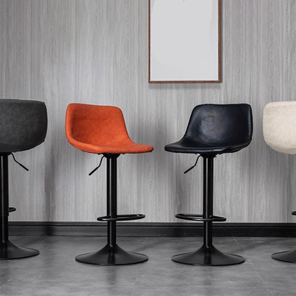 Scandinavian Metal Stool Faux Leather Upholstered Counter Stool in Matte Finish for Indoor