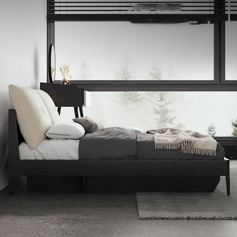 Upholstered Headboard Standard Bed Mid-Century Modern Panel Bed Dark Grey