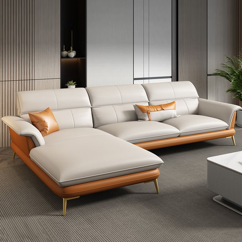 Modern Cream Genuine Leather Pillow Top Arm Sofa/Sectional for Living Room