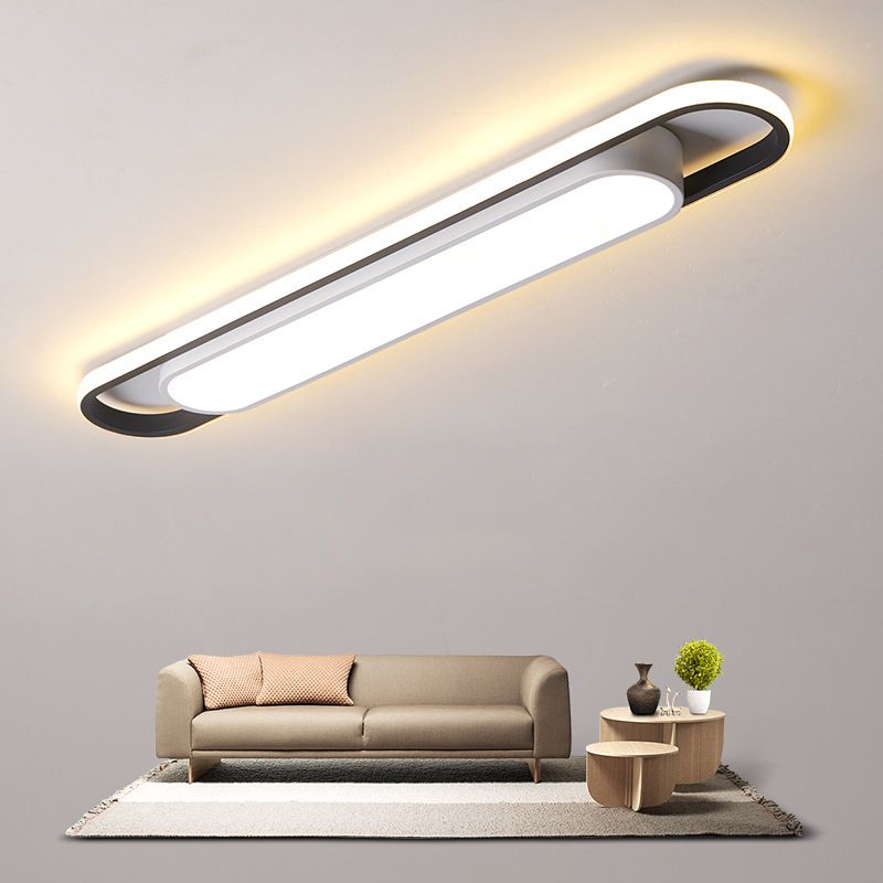 Simplicity LED Ceiling Light Fixture White Oval Ceiling Mount Light Fixture with Metal Shade
