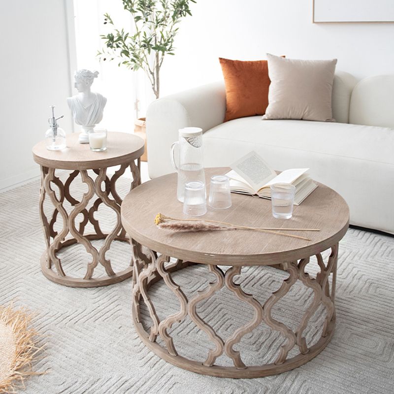 Rustic Style Antique Pedestal Coffee Table Round Wood Cocktail Table