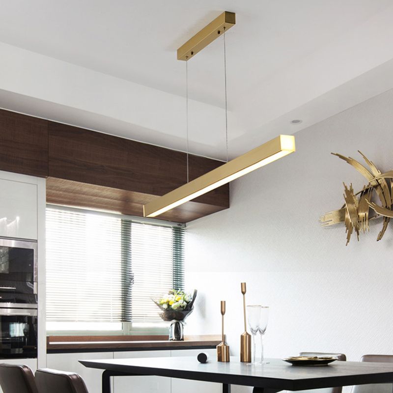 Simplicity Pole Shaped Island Lamp Acrylic Dining Room LED Suspension Lighting in Brass