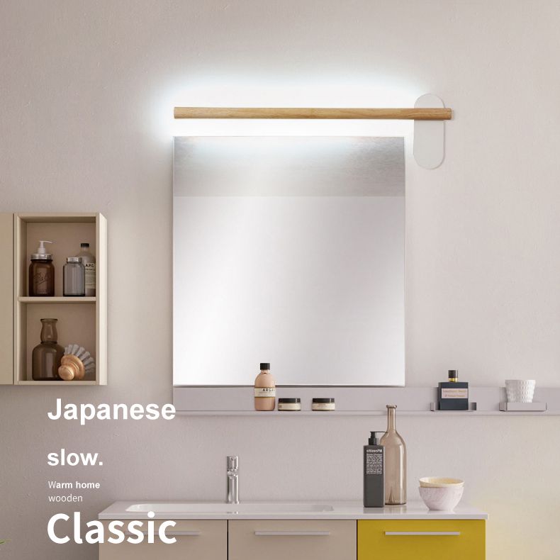 Wooden Round Bar Wall Mounted Vanity Light Nordic Style Vanity Fixture for Bathroom