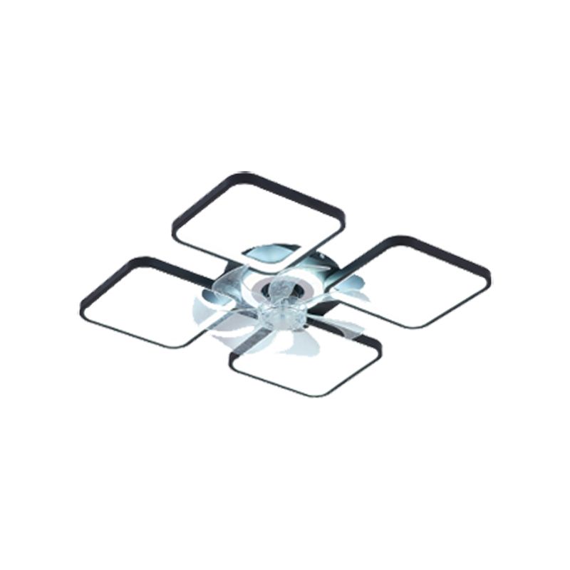 Nordic Style Iron Ceiling Fan Lamp Geometry 6 Gears LED Ceiling Fan Light for Bedroom