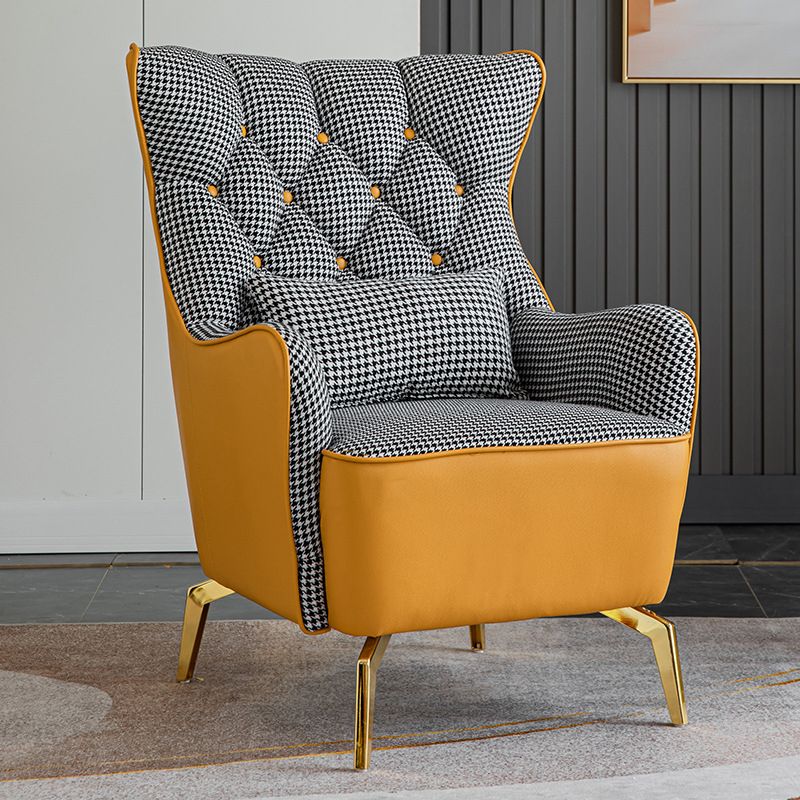 Glam Faux Leather Arms Included with Pillow Fixed Back Lounge Chair