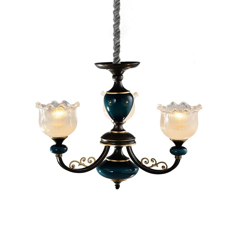 Blossom Living Room Pendule Light Classic Clear Cilabed Verre 3/6 Lumières Chandelier noir et bleu