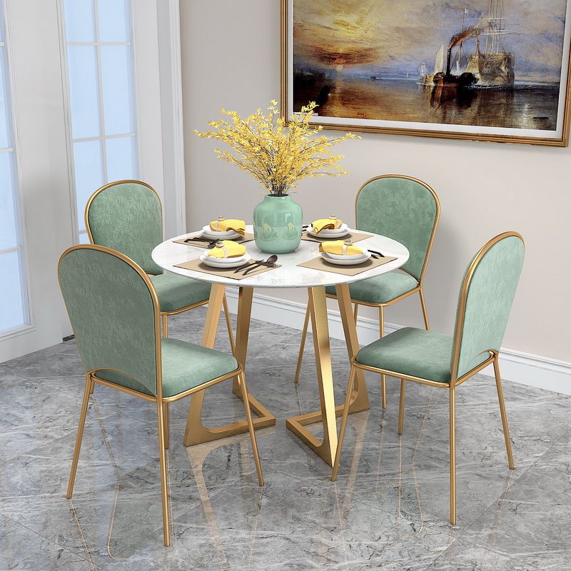 Round Golden Base Dining Table Glam Faux Marble Table for Kitchen