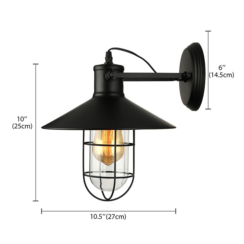 1 application de mur de verre clair clair Lumièrement le luminaire d'éclairage traditionnel noir / rouille en cage en cage en cage