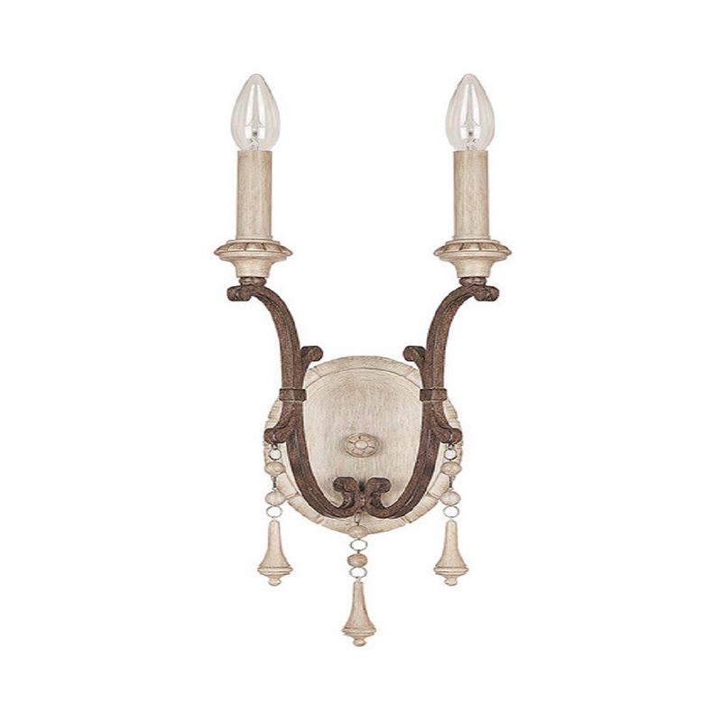 White 2 Lights Sconce Traditional-Style Wood Candelabra Wall Lighting Idea, 7"/13"/14" Wide