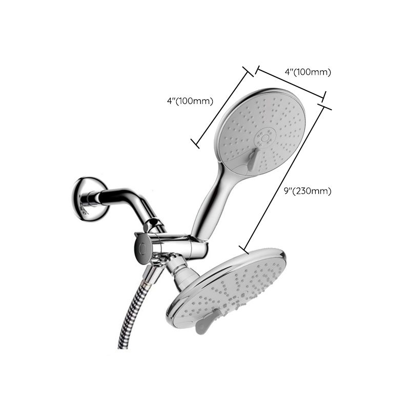 Silver Dual Shower Head with Diverter Adjustable Spray Pattern Wall-Mount Showerhead