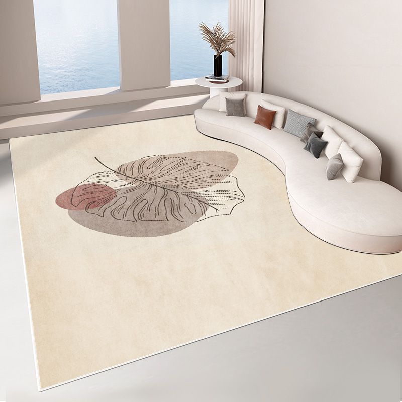 Beige Living Room Area Rug Color Block Polyester Area Carpet Non-Slip Backing Area Rug