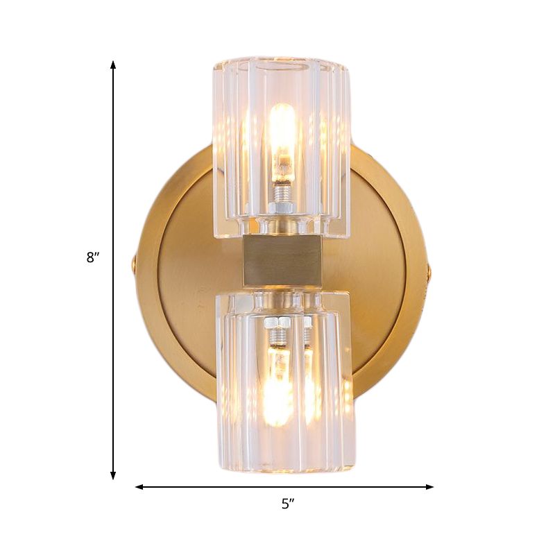 Prismatic Crystal Cylinder Wall Mount Light Postmodern 2 Lights Brass Up and Down Sconce Light