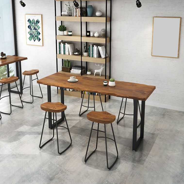 Coffee Shop Industrial Wood Barstool Iron Pedstal Bar Stool with Pedal