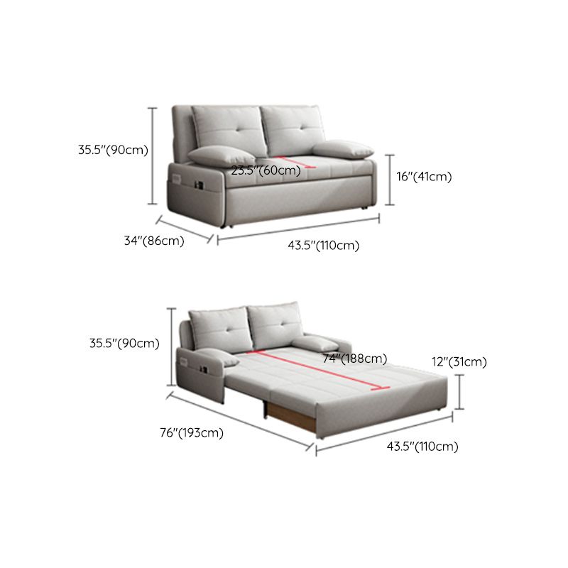 Contemporary Faux Leather Sleeper Pillow Top Arms Sofa Bed in Gray