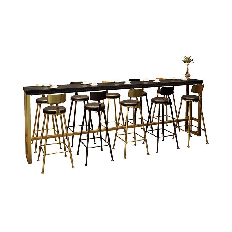 Industrial Bistro Bar Table Rectangle Solid Wood Bar Table with Gold Frame