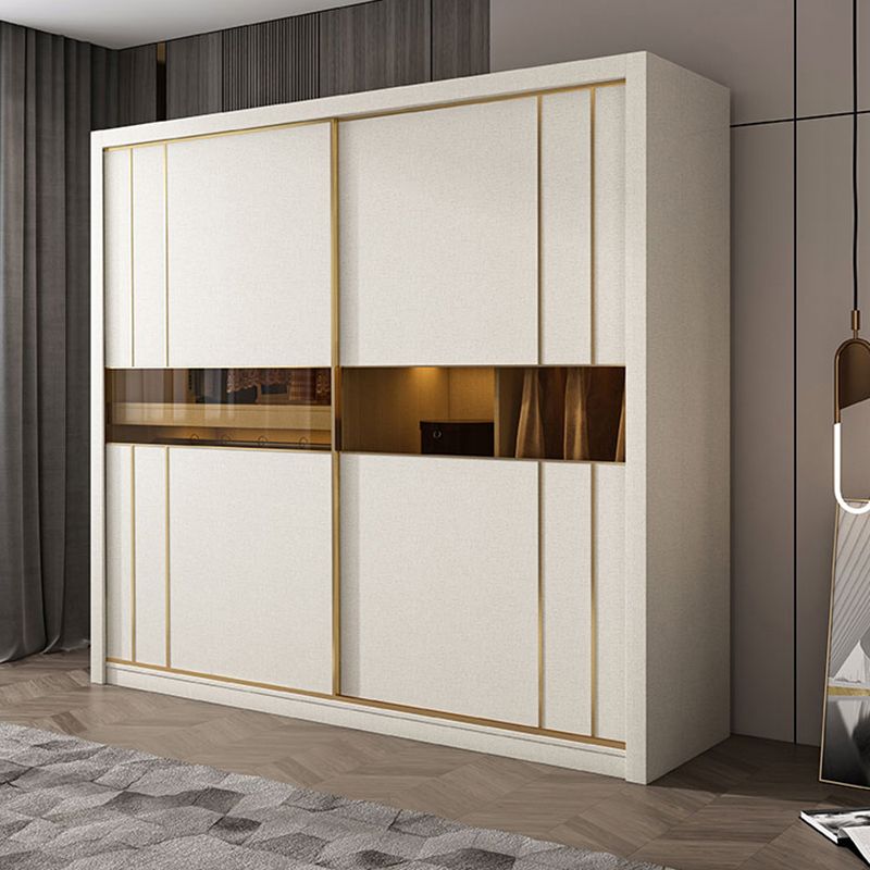 Manufactured Wood White Wardrobe Modern Cabinet with Sliding Doors