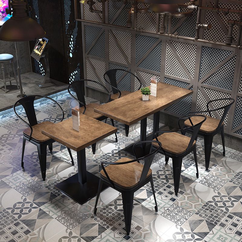 Metal Industrial Pedestal Dining Table Wood Top Table for Kitchen and Dining Room