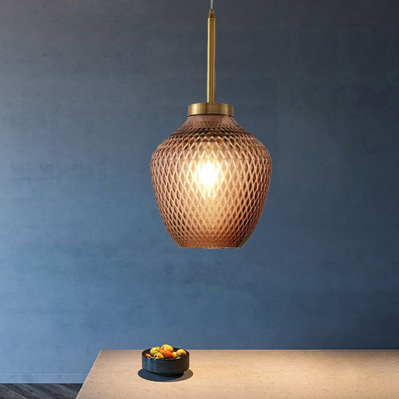 Burgundy Glass Strawberry Pendant Contemporary 1-Light Ceiling Hang Fixture in Brass