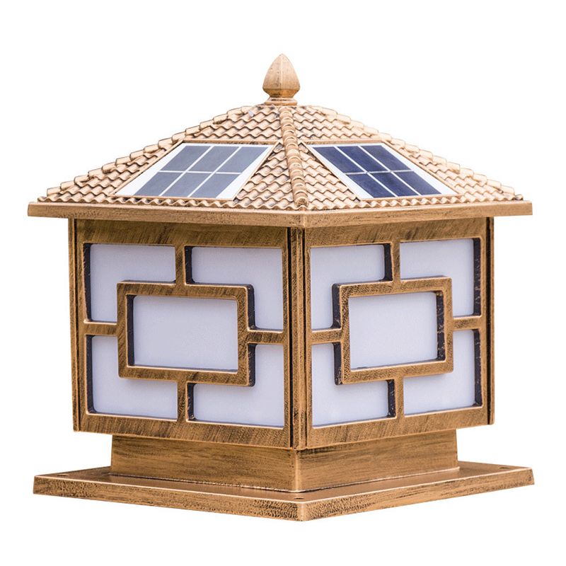 Contemporary Metal Pillar Lamp Square Shape Outdoor Waterproof Light with Acrylic Shade