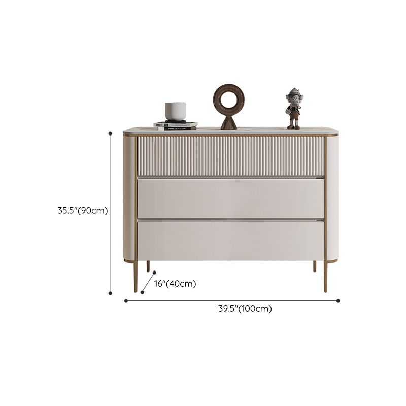 Horizontal Glam Stone Storage Chest Bedroom Chest in White with Drawers