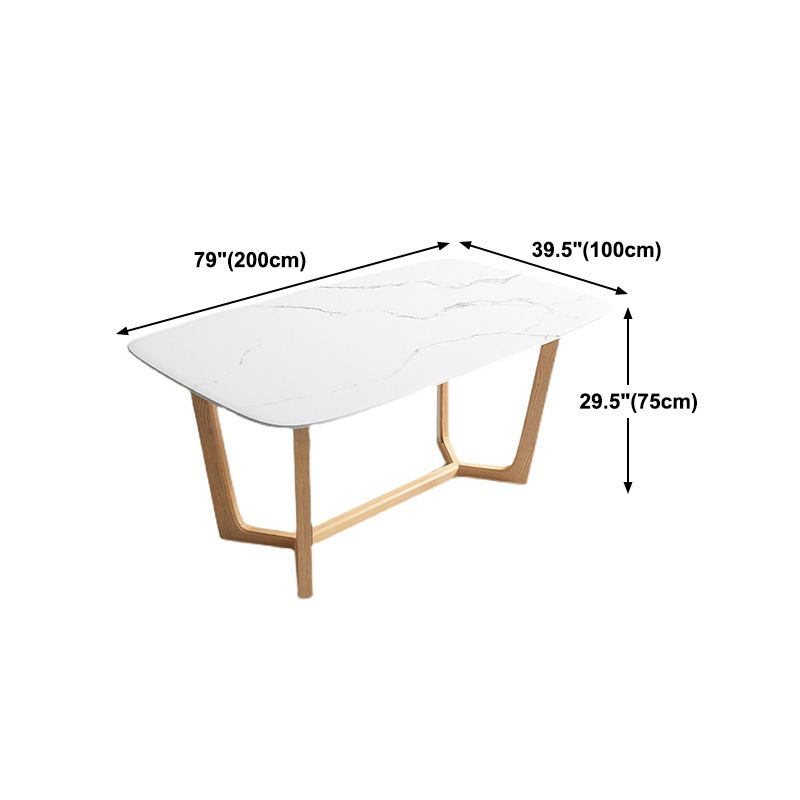 Solid Wood Base Dining Table Rectangle Dining Table with Trestle Base