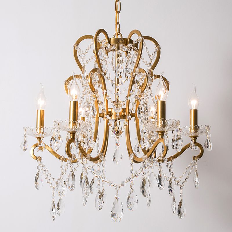 Candle Metal Chandelier Pendant Light Vintage Living Room Hanging Light with Crystal Bead Accent