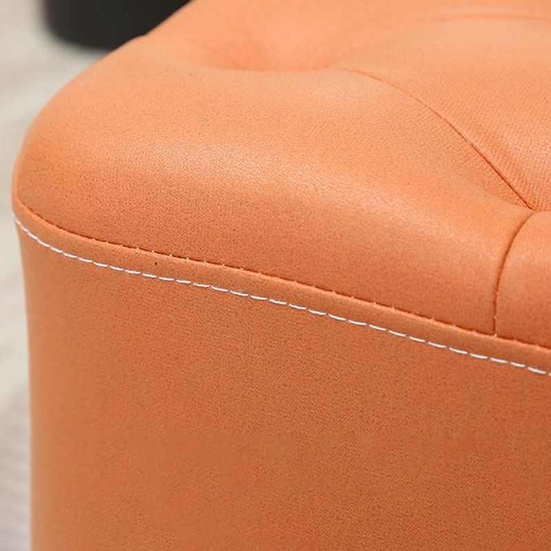 Modern Square Standard Stain Resistant Line Leather Pouf for Living Room