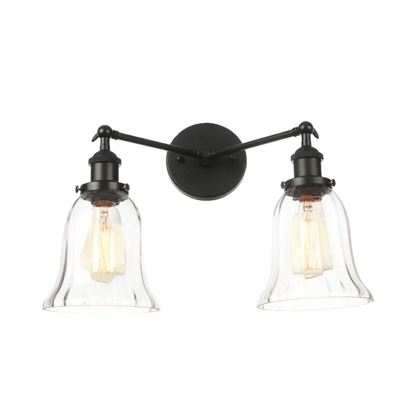 2 Lights Indoor Wall Lighting Industrial Style Black/Chrome/Bronze Sconce with Bell Clear Glass Shade